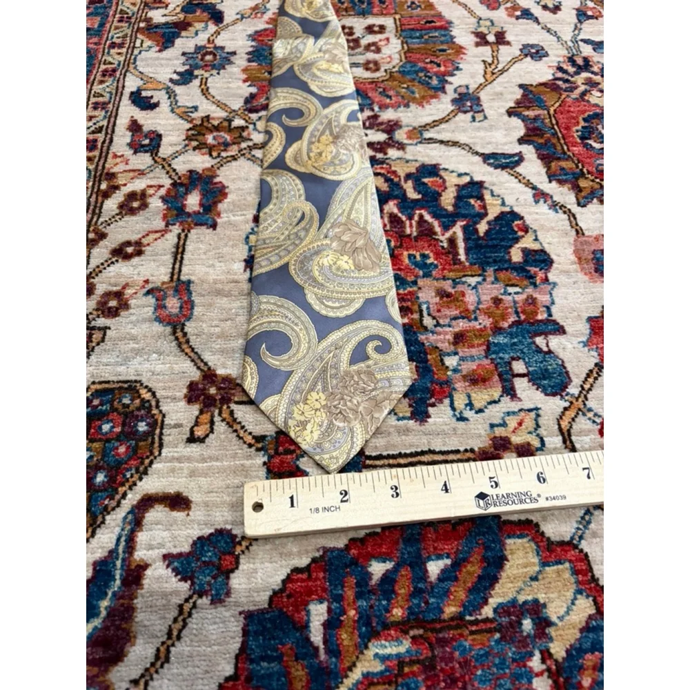 Karl Lagerfeld Italy Silk Tie Gray Gold Baroque Paisley Vintage Designer